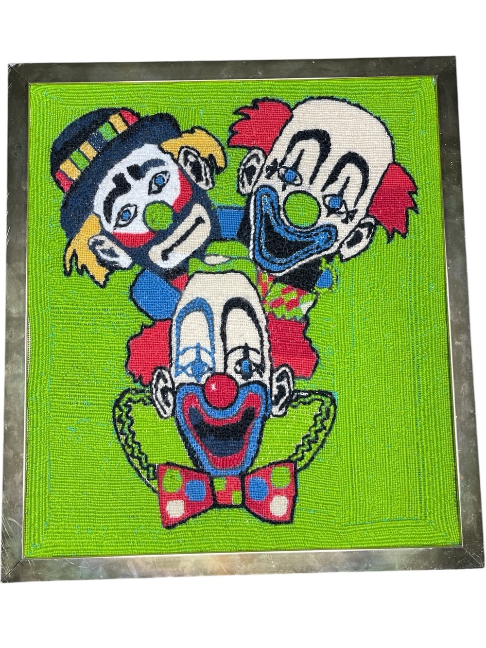 Vintage Clown Trio needle point Wall Art - Bright Lime Background - Picture 2 of 6